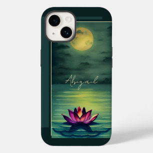 Coque Pour iPhone 14 Belle Fleur et Pleine lune Lotus personnalisée