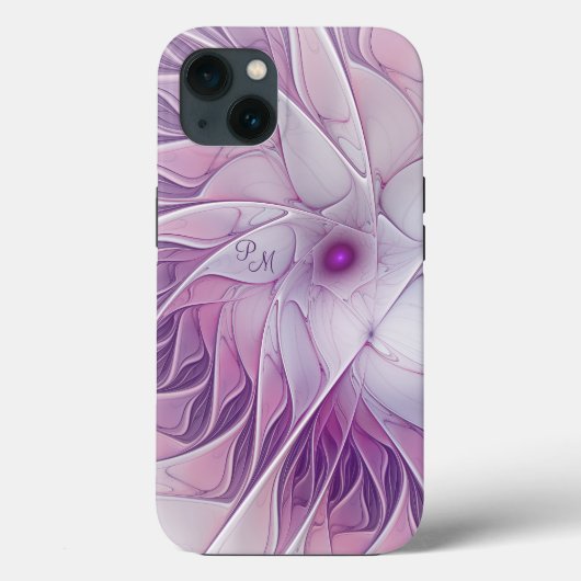 Coques Case-Mate iPhone Belle Fleur rose Abstraite Initiales fractales (Verso)