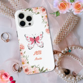 Coques Case-Mate iPhone Belle Fleurs Roses Papillon Fille Nom