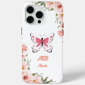 Coques Case-Mate iPhone Belle Fleurs Roses Papillon Fille Nom (Verso)