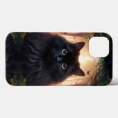 Coques Case-Mate iPhone Belle Fluffy Chat Noir avec yeux or (Verso (horizontal))