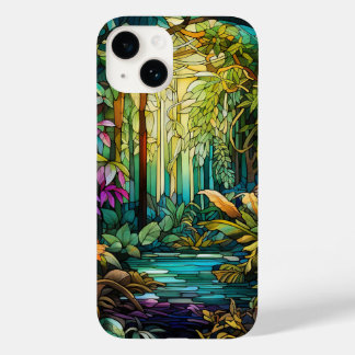 Coque Pour iPhone 14 Belle forêt tropicale en vitrail