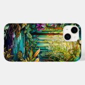 Coques Case-Mate iPhone Belle forêt tropicale en vitrail (Verso (horizontal))