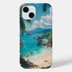 Coque Pour iPhone 15 Belle illustration de plage tropicale
