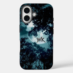 Coques iPhone 16 Belle Lune Lumineuse Bien Que Les Arbres Monogramm