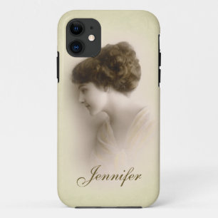 Coque iPhone 11 Belle Madame victorienne Portrait avec le nom