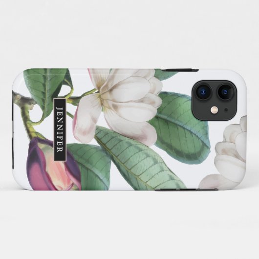 Coques Case-Mate iPhone Belle Magnolia Blossoms Botanique avec nom (Dos (Horizontal))