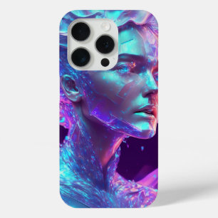Coque iPhone 15 Pro Belle œuvre d'art IA, jolie femme de glace comme V