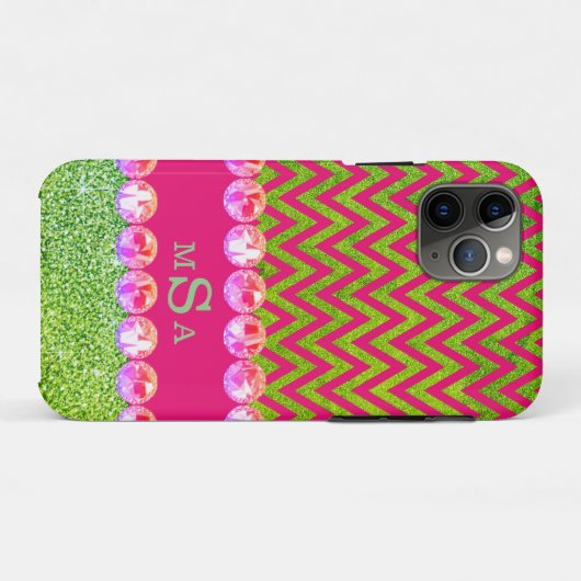 Coques Case-Mate iPhone Belle Parties scintillant Chevron Rose Vert Élégan (Dos (Horizontal))