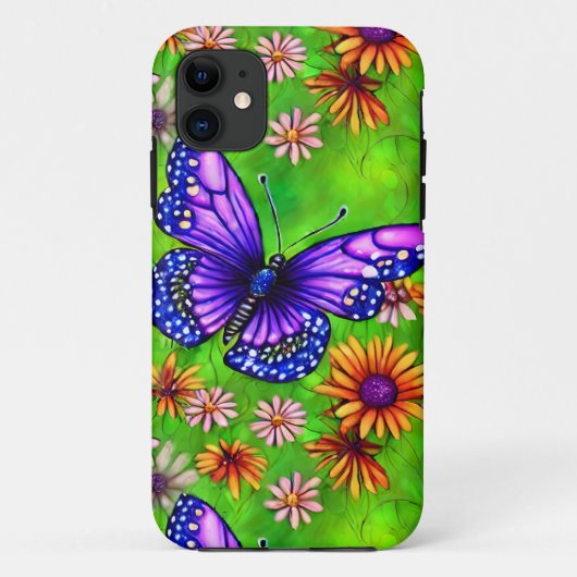 Coques Case-Mate iPhone Belle prairie à papillon pourpre (Dos)