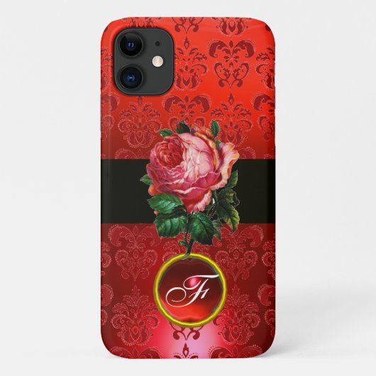 COQUES Case-Mate iPhone BELLE ROSE ROSE ROUGE NOIRE DAMAS RUBIS MONOGRAMME (Dos)