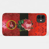 COQUES Case-Mate iPhone BELLE ROSE ROSE ROUGE NOIRE DAMAS RUBIS MONOGRAMME (Dos (Horizontal))