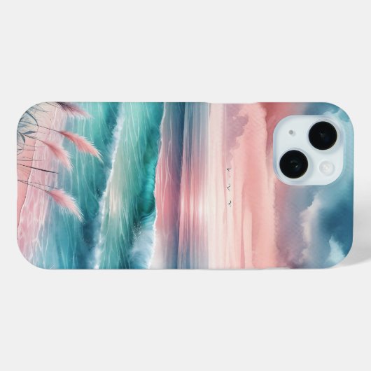 Coques Case-Mate iPhone Belle scène océanique en rose et bleu (Verso (horizontal))