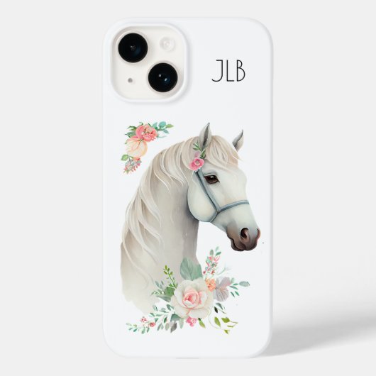 Coques Case-Mate iPhone Belle tête de cheval blanc Boho Floral Monogramme (Verso)