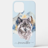 Coques Case-Mate iPhone Belle Tête de loup Aquarelle Forêt Monogramme (Verso)