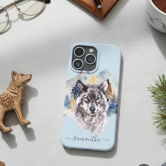 Coques Case-Mate iPhone Belle tête de loup aquarelle Monogramme de la forê