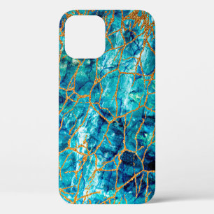 Case-Mate iPhone Case Belle texture luxueuse de marbre bleu avec or.