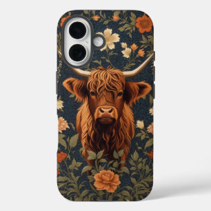 Coques iPhone 16 Belle vache Highland Vintage Floral