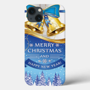 Etui iPhone Case-Mate Belles cloches de Noël dorées avec Bow Bleu