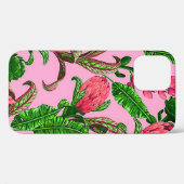 Coques Case-Mate iPhone Belles feuilles vertes tropicales avec fleurs roug (Verso (horizontal))
