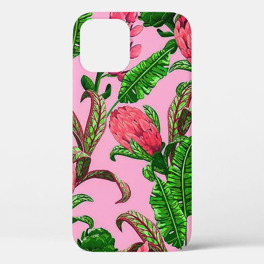 Coques Case-Mate iPhone Belles feuilles vertes tropicales avec fleurs roug (Verso)