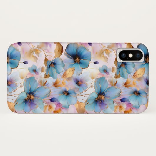 Coques Case-Mate iPhone Belles fleurs bleues Alcool Encre Pastel (Dos (Horizontal))