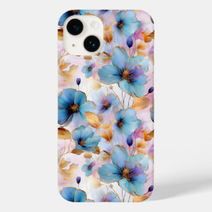 Coque Pour iPhone 14 Belles fleurs bleues Alcool Encre Pastel