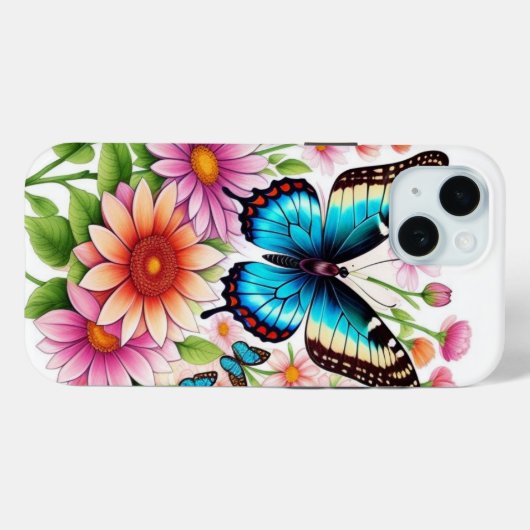 Coques Case-Mate iPhone Belles Fleurs Et Papillons (Verso (horizontal))
