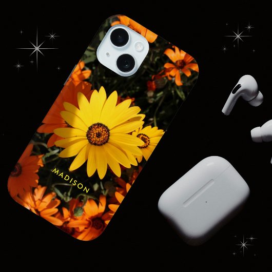 Coques Case-Mate iPhone Belles Fleurs Jaunes Oranges Nom personnalisé