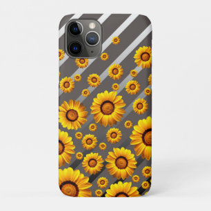 Case-Mate iPhone Case Belles fleurs jaunes sur gris, rayures argentées