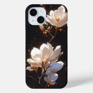 Coque Pour iPhone 15 Belles Fleurs Magnolia Sur Arrière - plan Noir