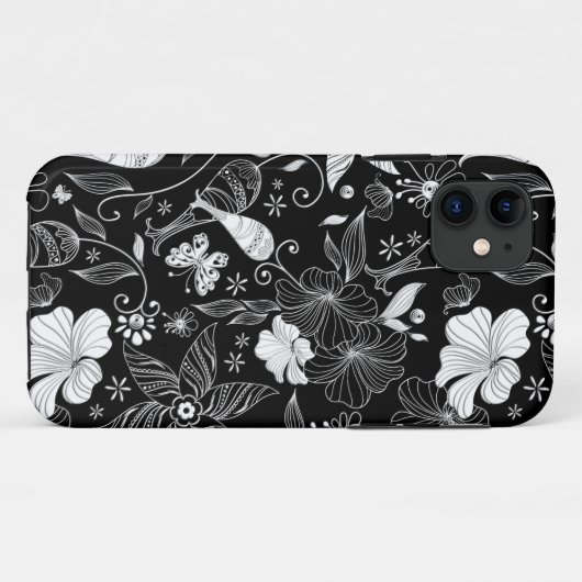 Coques Case-Mate iPhone Belles fleurs rétro en noir et blanc motif (Dos (Horizontal))