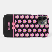 Coques Case-Mate iPhone Belles fleurs roses sur fond noir & nom du texte (Dos (Horizontal))