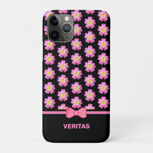 Case-Mate iPhone Case Belles fleurs roses sur fond noir & nom du texte