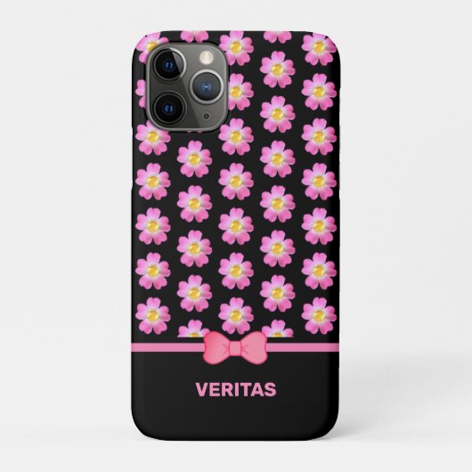 Coques Case-Mate iPhone Belles fleurs roses sur fond noir & nom du texte (Dos)