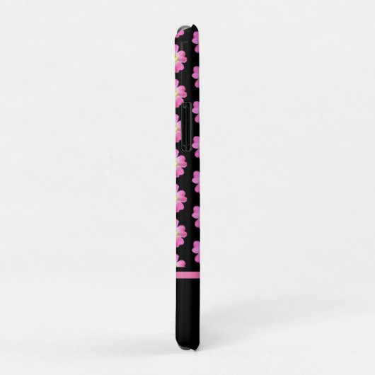 Coques Case-Mate iPhone Belles fleurs roses sur noir & nom de texte (Dos/Droite)