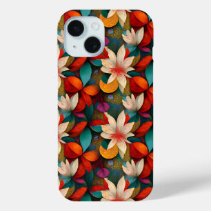 Coque Pour iPhone 15 Belles fleurs Turquoises, orange et blanches