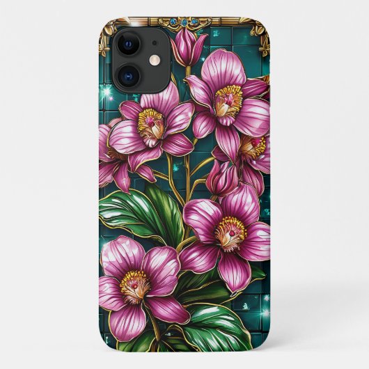 Coques Case-Mate iPhone Belles fleurs violettes encadrées d'or (Dos)
