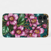 Coques Case-Mate iPhone Belles fleurs violettes encadrées d'or (Dos (Horizontal))
