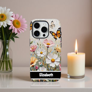 Coques iPhone 16 Pro Belles papillons Monarque Fleurs sauvages colorés
