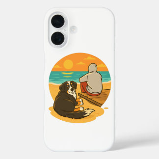 Coques iPhone 16 Bernese Mountain Dog Sunset Beach Companion
