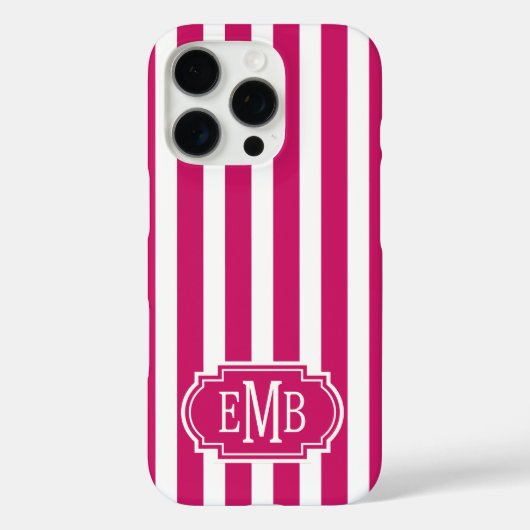 Coques Case-Mate iPhone Berry and White Monogrammed Stripes (Verso)