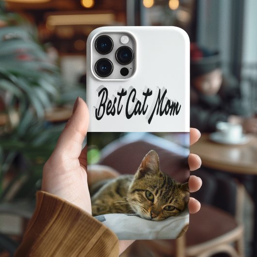 Coques Case-Mate iPhone Best Cat Mom Photo Black text