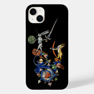 Coque Pour iPhone 14 Plus BESTIAIRE MÉDIÉVAL, Lapins meurtriers avec épée No