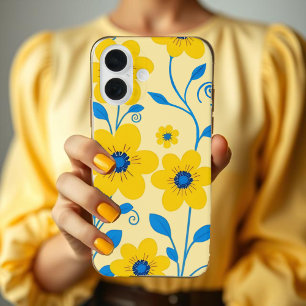 Coques iPhone 16 Beurre jaune et bleu floral