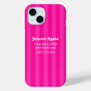 Coque Pour iPhone 15 Bible Douce Verset Guérison Rayé Rose Chrétien
