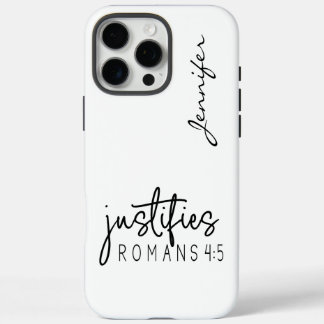 Coques iPhone 16 Pro Max Bible minimaliste moderne Verse Romans 4:5 iPhone
