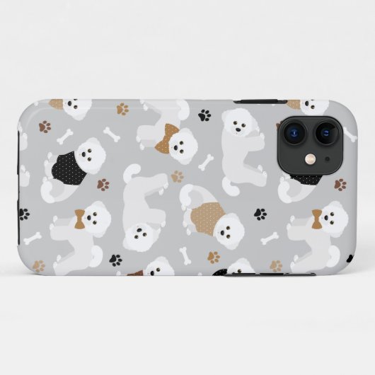 Coques Case-Mate iPhone Bichon Frise Bones and Paws Grey (Dos (Horizontal))