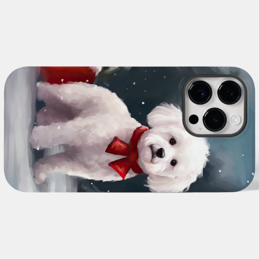 Coques Case-Mate iPhone Bichon Frise Dog à Noël de neige (Verso (horizontal))