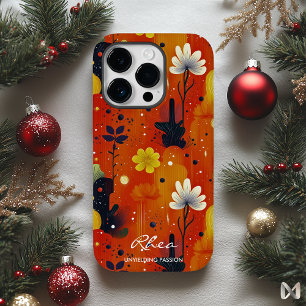 Coque Pour iPhone 14 Pro Bien-être Fiery Floral Passion avec Orange Audacie